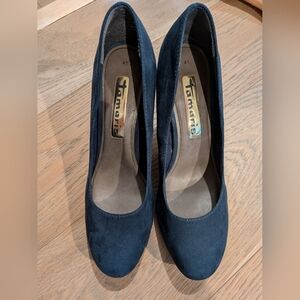 Tamaris Navy Blue Suede Heels
